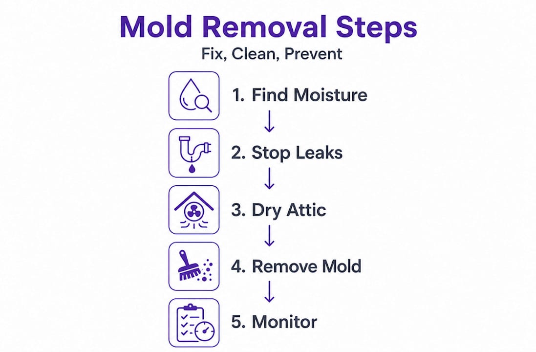 Infographic with five steps to remove attic mold