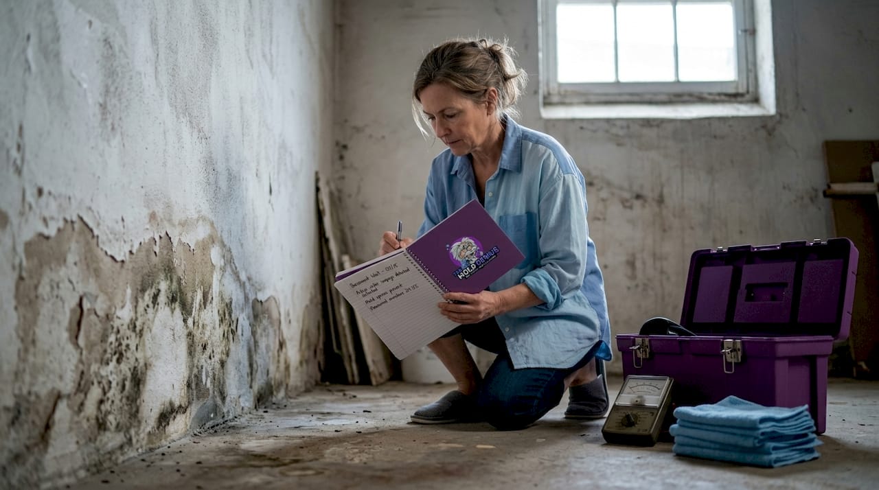 Woman documenting basement water damage