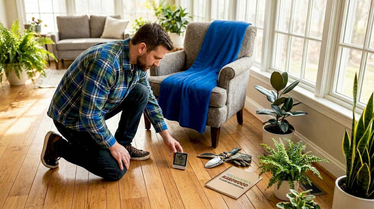 Homeowner checks humidity before refinishing