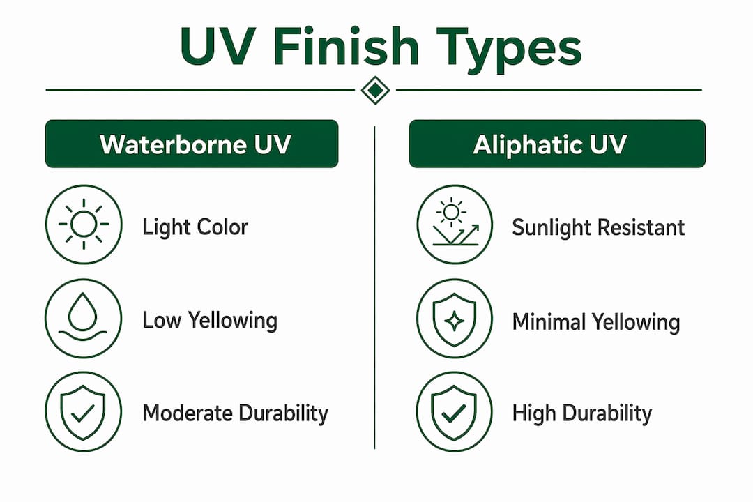 Infographic comparing waterborne and aliphatic UV finishes