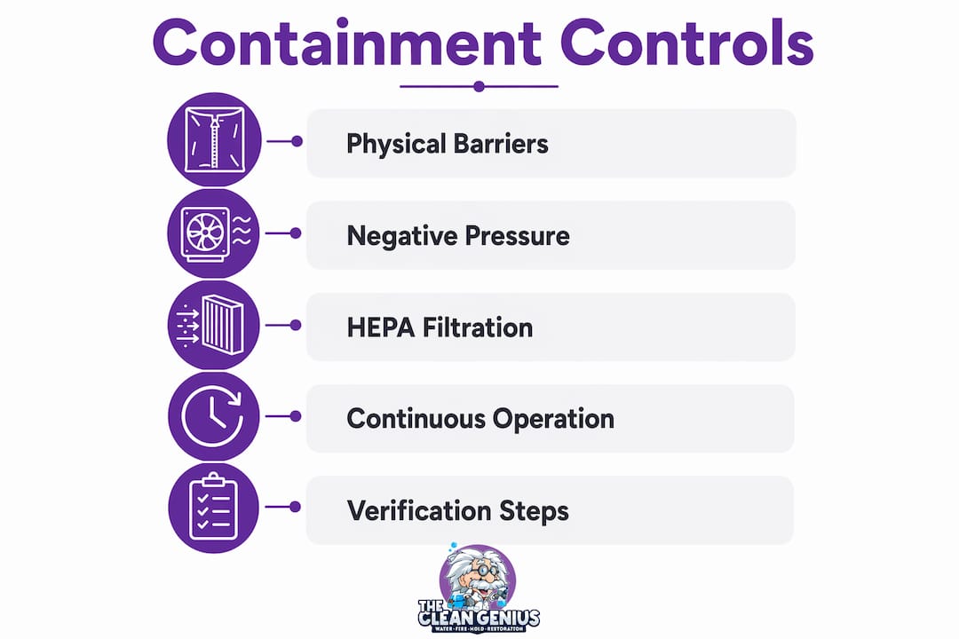 Infographic showing five key containment controls in mold remediation