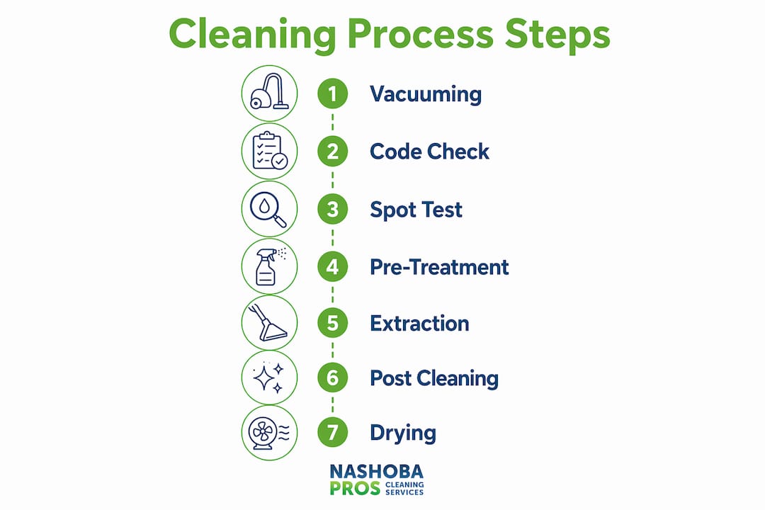 Infographic illustrating upholstery cleaning process steps