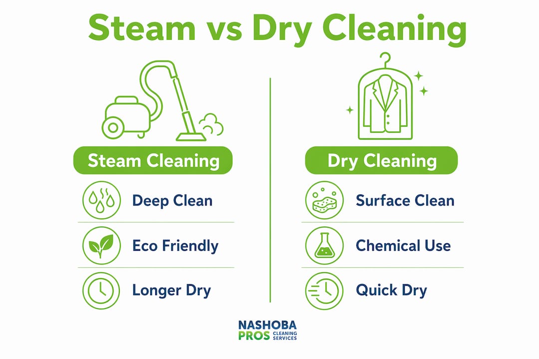 Infographic comparing steam and dry carpet cleaning methods