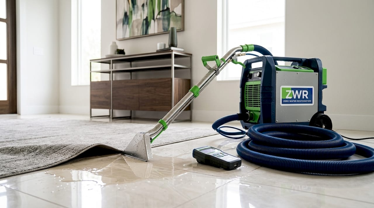 Water extraction tools and wet floor detail