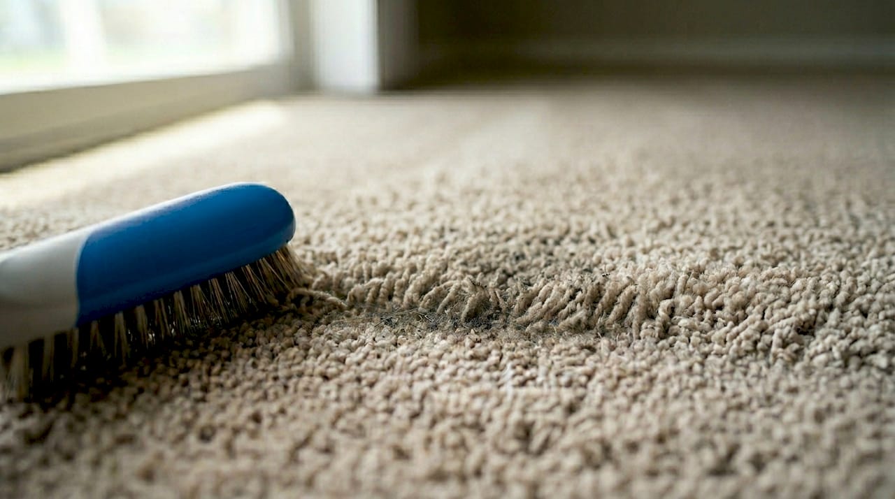 Close-up dirty apartment carpet fibers