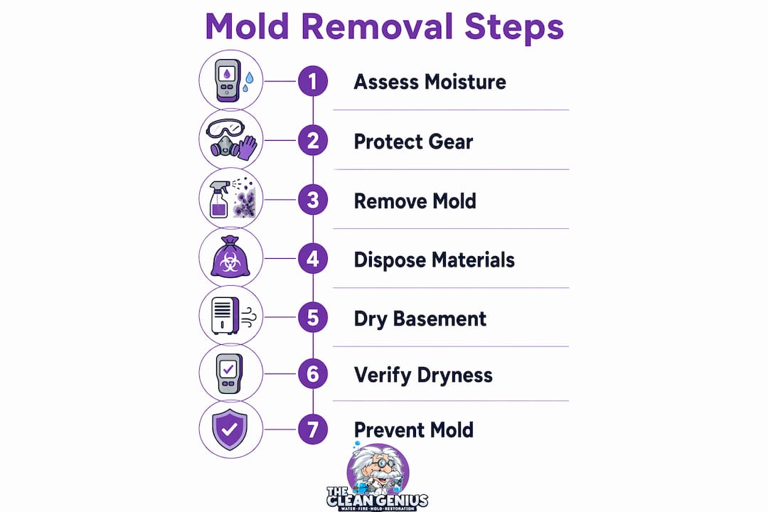 Infographic detailing steps for mold removal