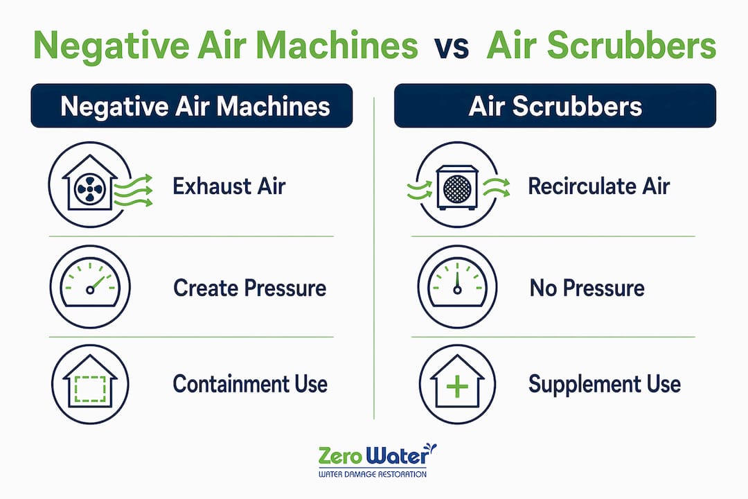 Infographic comparing negative air machines and air scrubbers