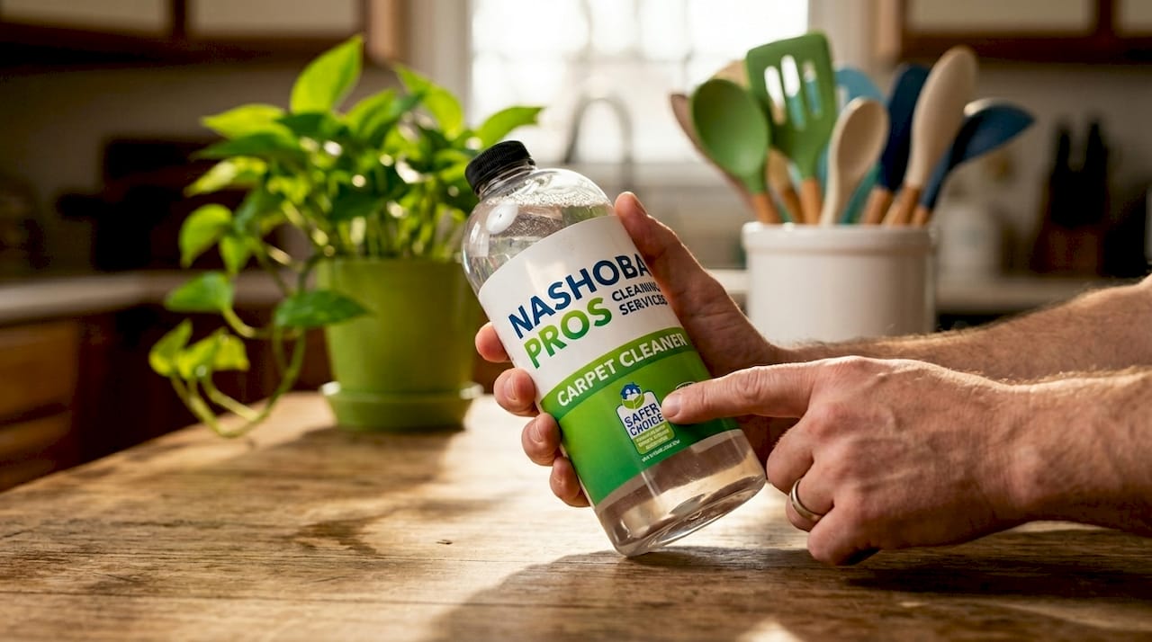 Hand pointing at EPA Safer Choice label
