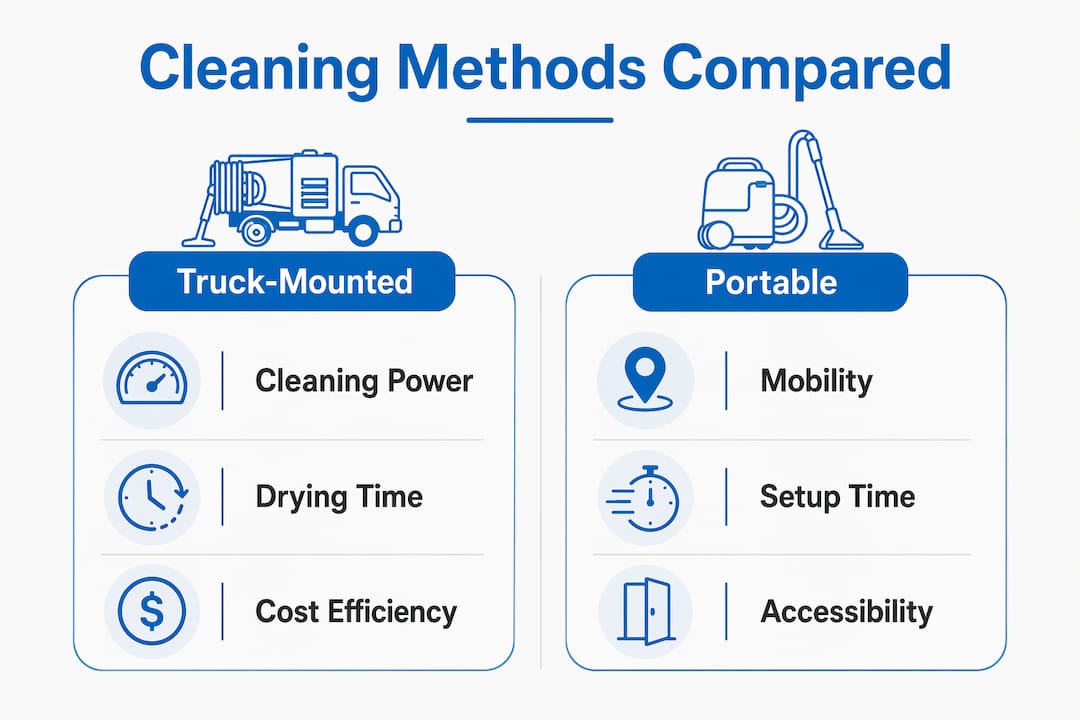 Infographic comparing truck-mounted and portable cleaning