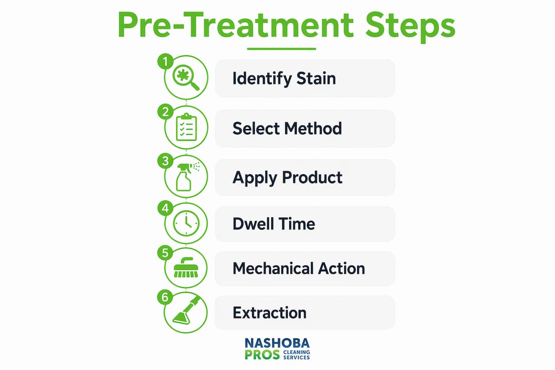 Infographic showing carpet pre-treatment step sequence