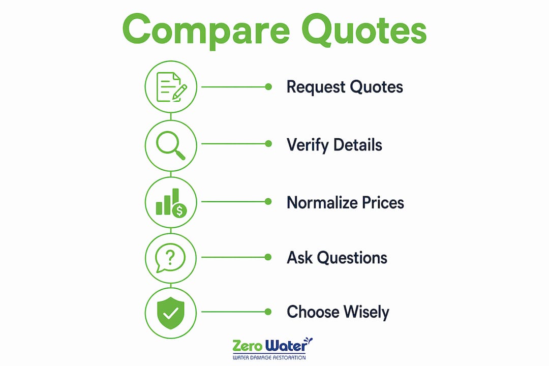 Infographic showing steps to compare water restoration quotes