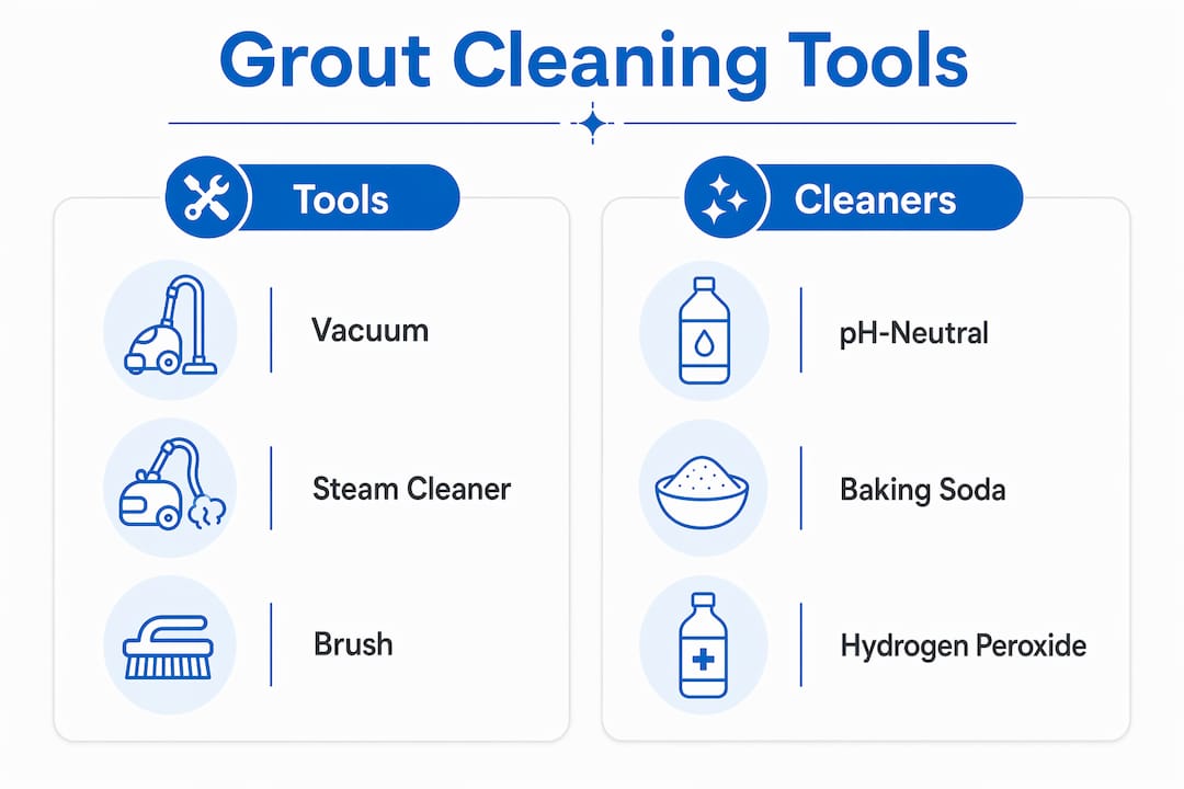 Infographic comparing grout cleaning tools and cleaners