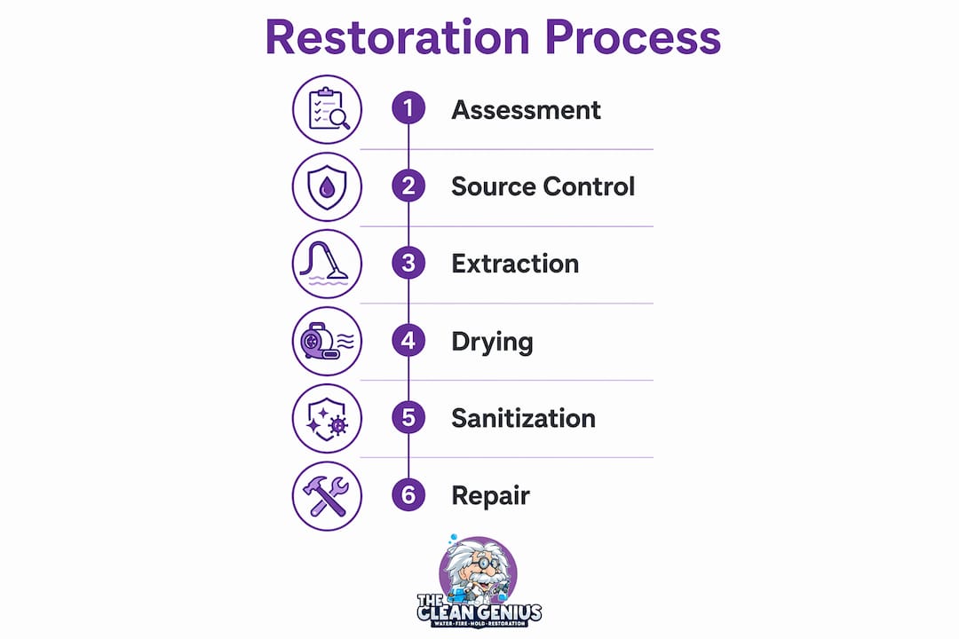 Infographic depicting water restoration step-by-step process
