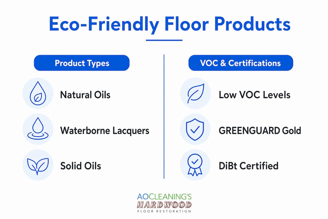 Infographic comparing eco-friendly floor products and VOC certifications