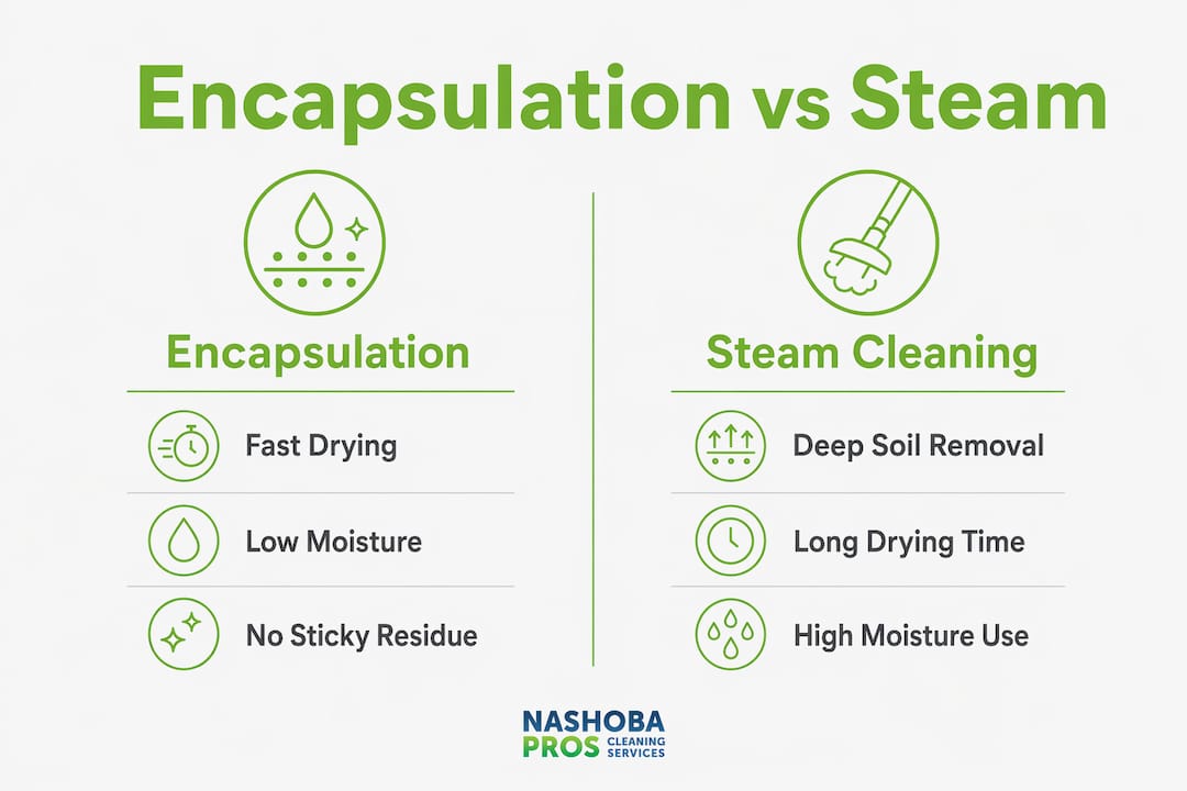 Infographic comparing encapsulation and steam carpet cleaning