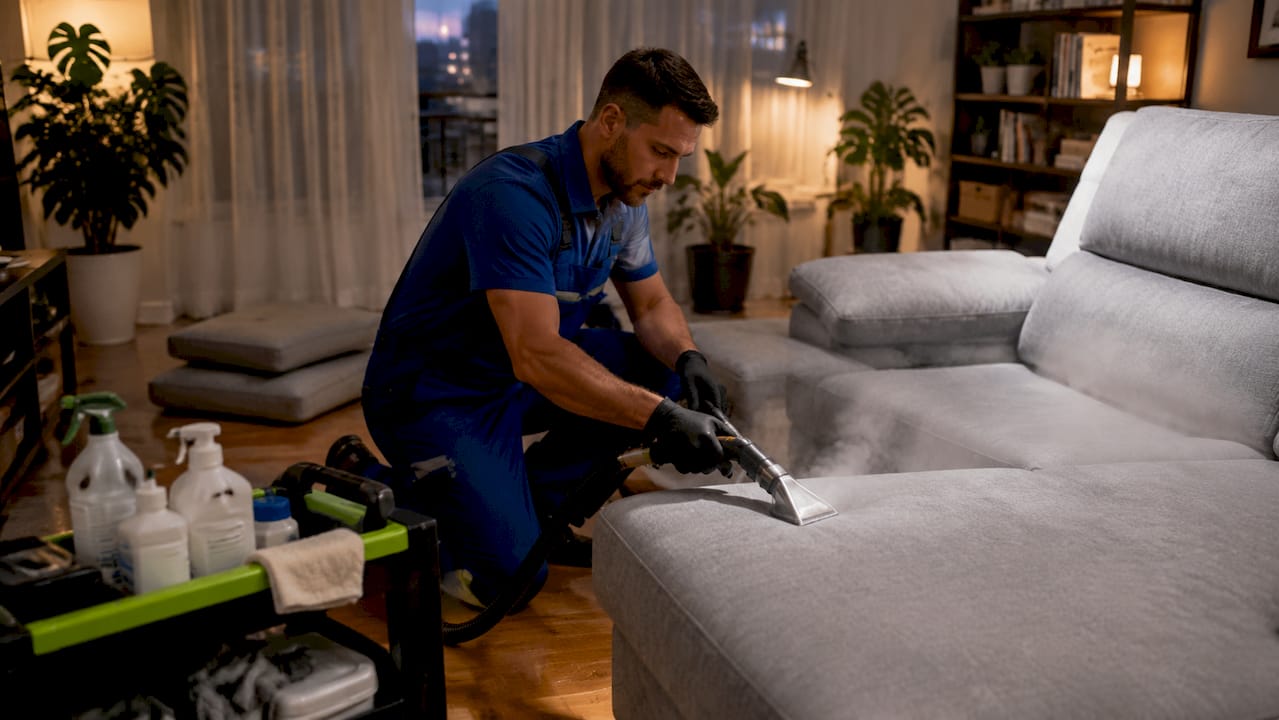 Professional steam cleaning sofa upholstery