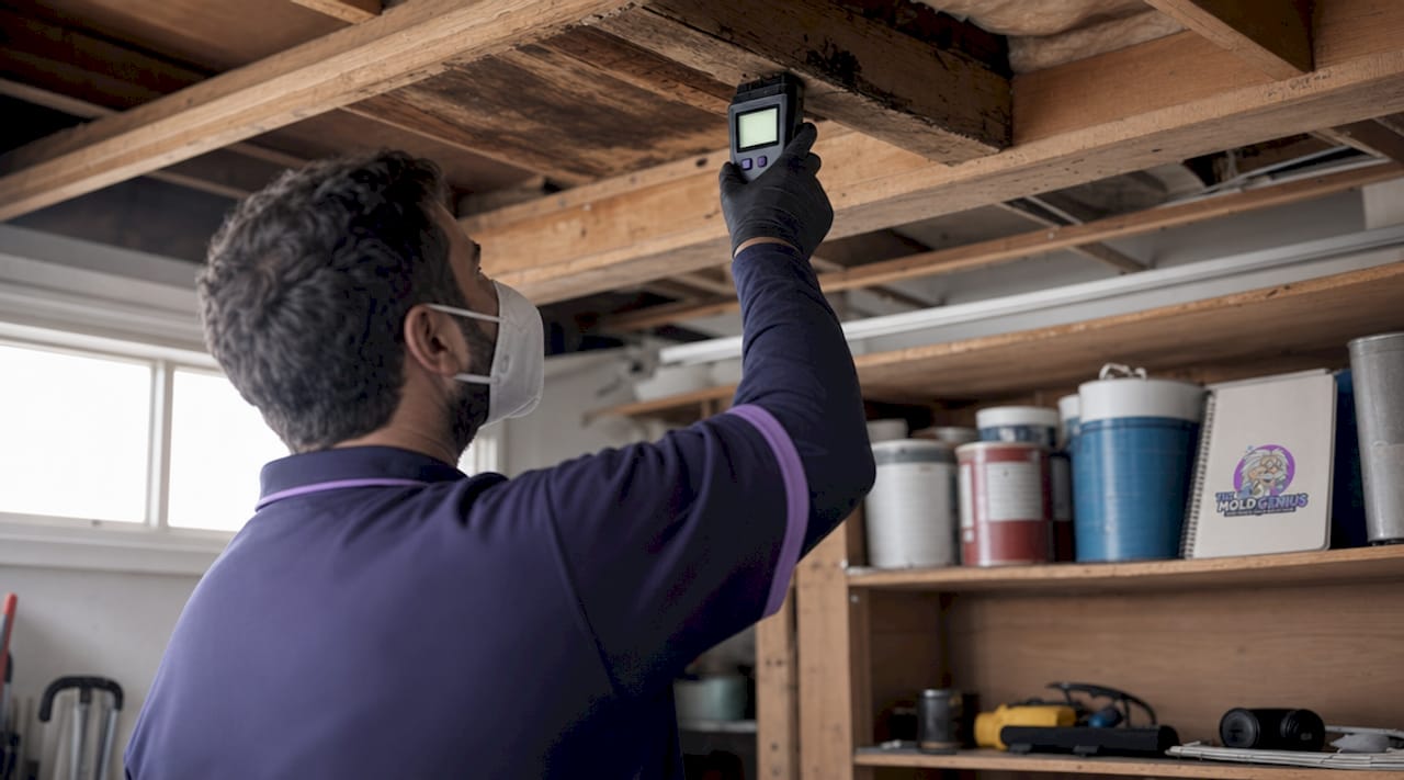 Professional performing moisture inspection