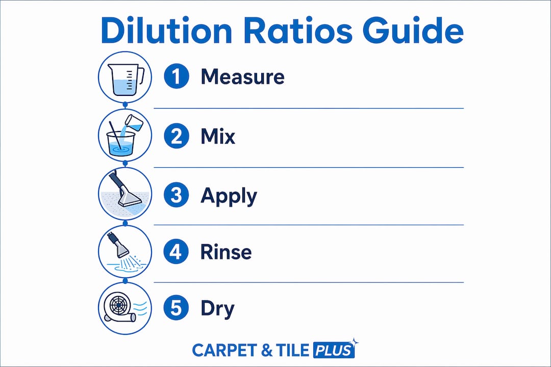 Infographic showing carpet cleaning dilution ratio steps