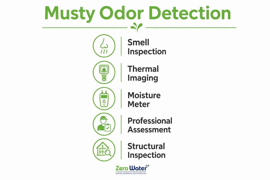 Infographic detailing musty odor detection methods