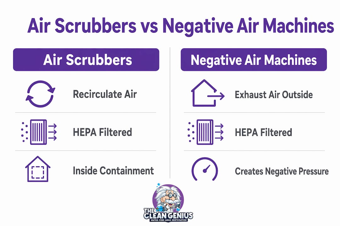 Infographic comparing air scrubbers and negative air machines