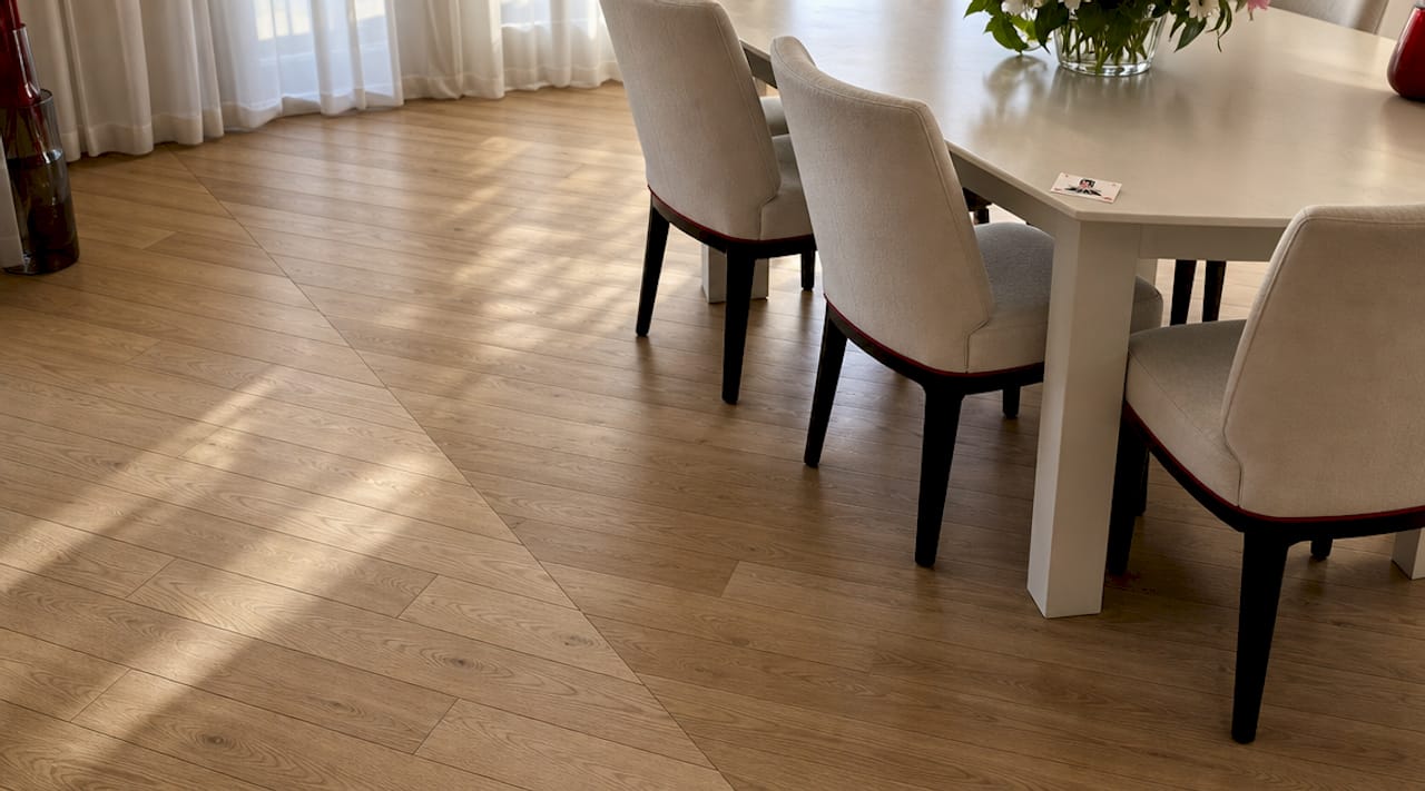 Laminate flooring showing different plank directions
