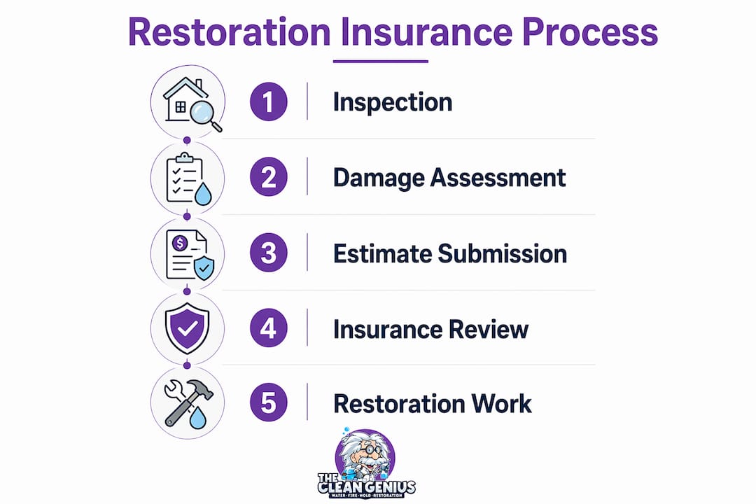 Infographic illustrating steps of restoration insurance process