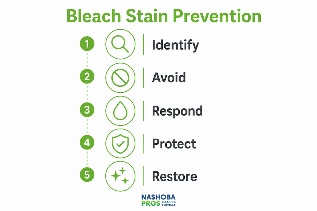 Infographic with steps to prevent carpet bleach stains
