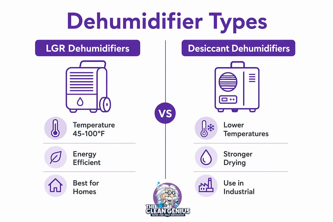 Infographic comparing LGR and desiccant dehumidifiers