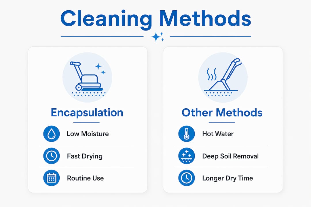 Comparison infographic of encapsulation and other carpet cleaning methods