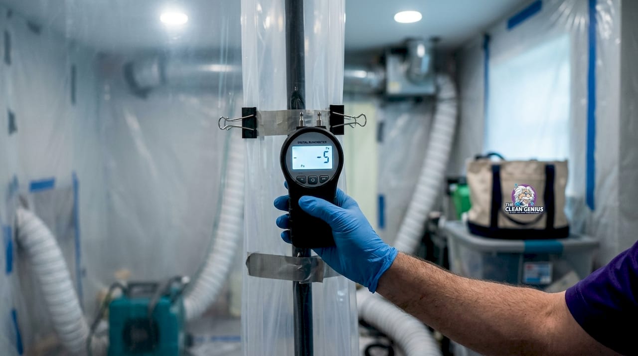 Hand holding manometer showing negative pressure reading