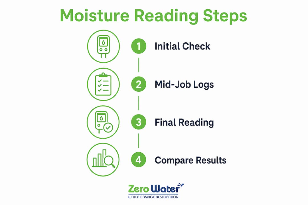 Infographic showing moisture reading stages in water damage reports