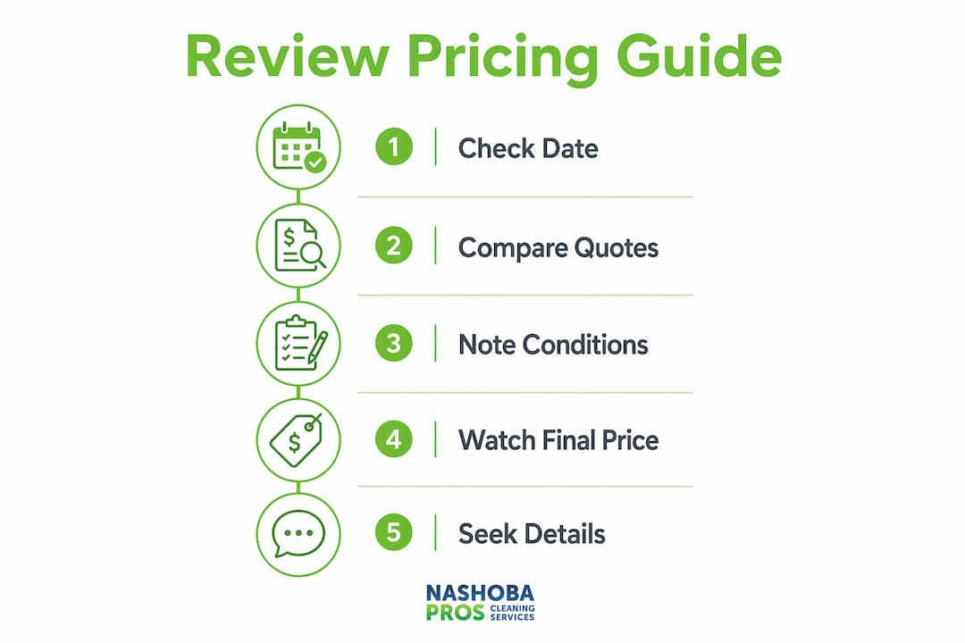 Infographic outlining steps to interpret pricing in carpet cleaning reviews