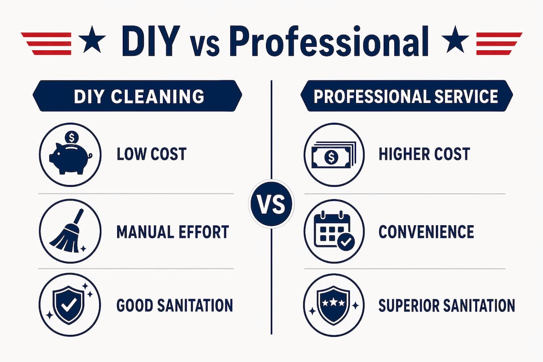 Comparison infographic of DIY and professional bin cleaning