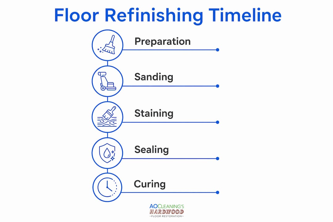 Infographic illustrating floor refinishing timeline steps