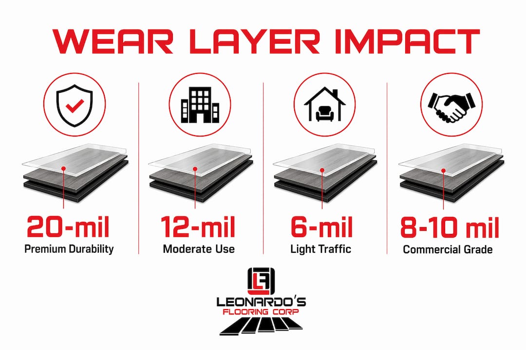 Infographic showing wear layer thickness and durability levels