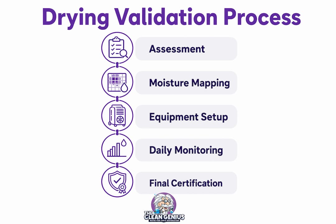 Infographic illustrating drying validation steps