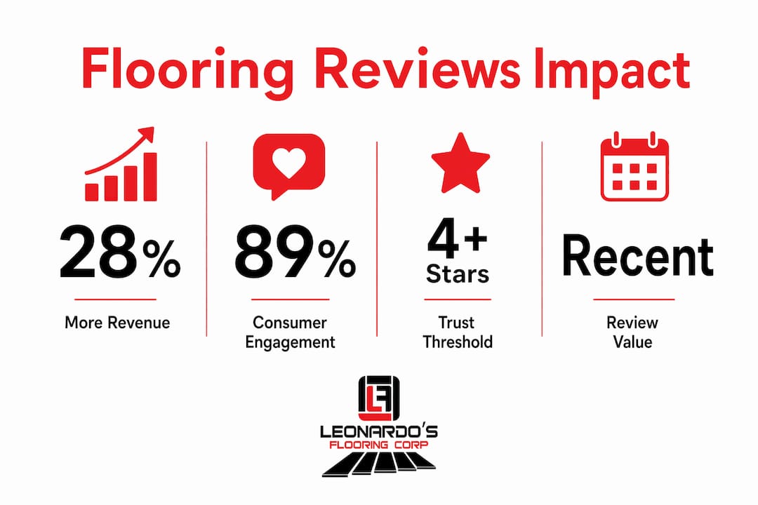 Infographic showing key statistics about flooring reviews