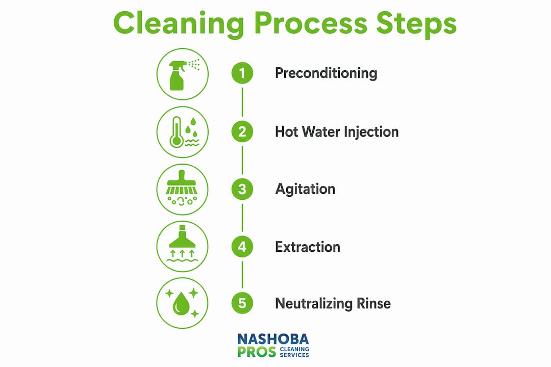 Infographic illustrating hot water extraction process steps