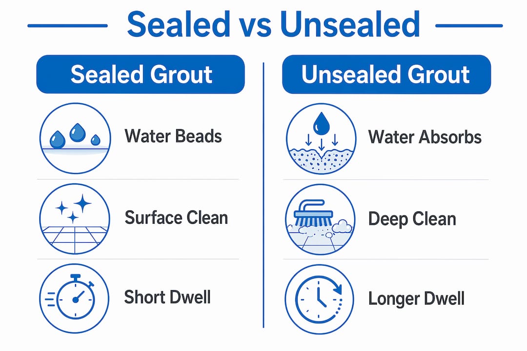 Infographic comparing sealed and unsealed grout cleaning