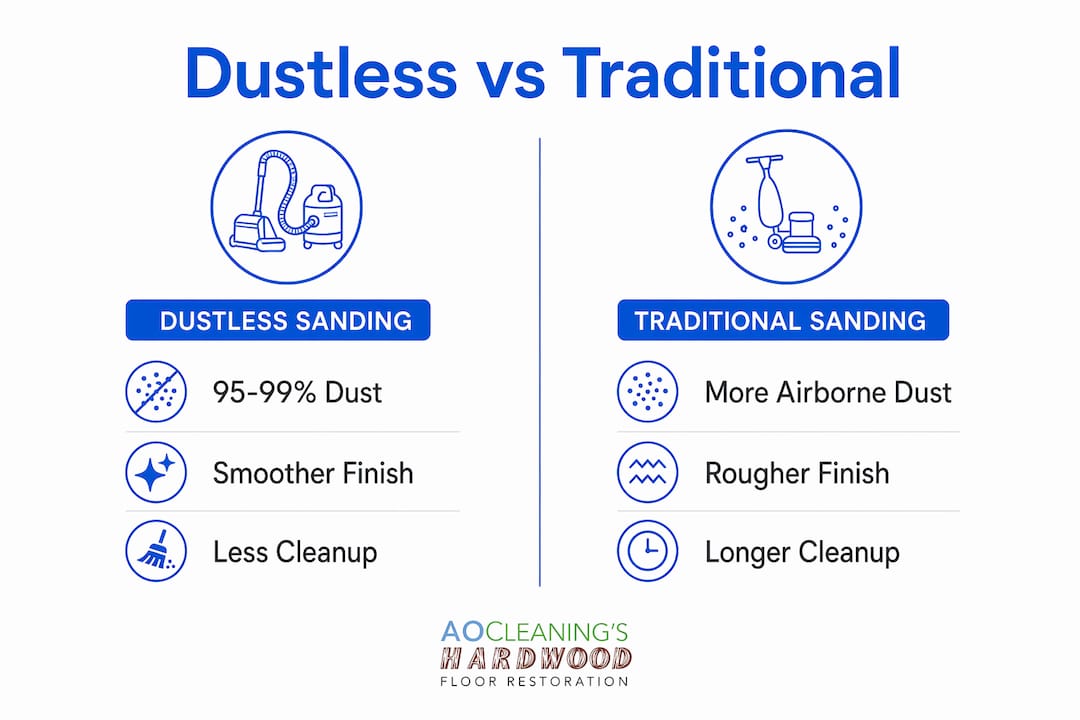 Infographic comparing dustless and traditional sanding
