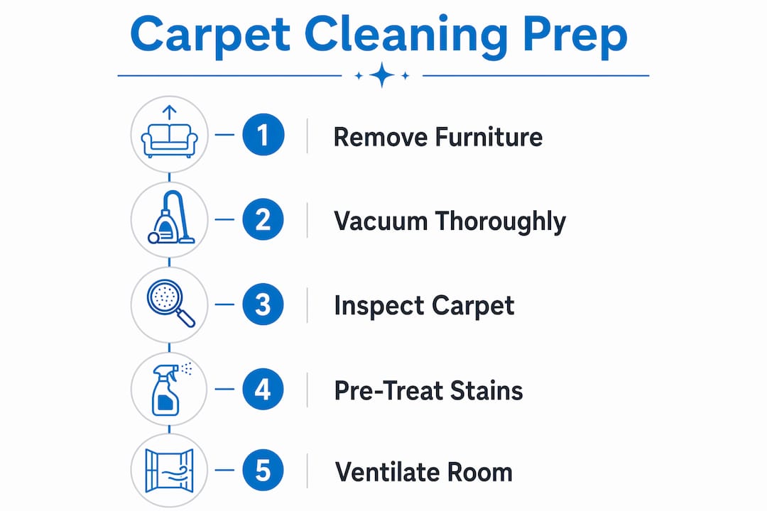 Infographic illustrating carpet cleaning preparation steps