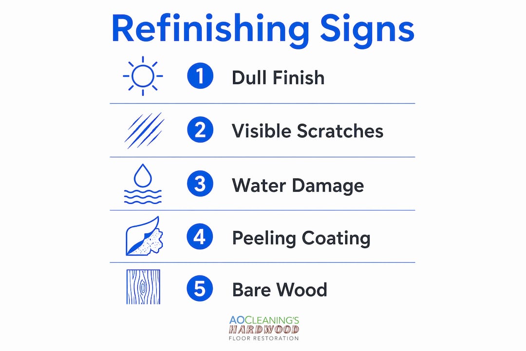 Infographic showing signs hardwood floors need refinishing