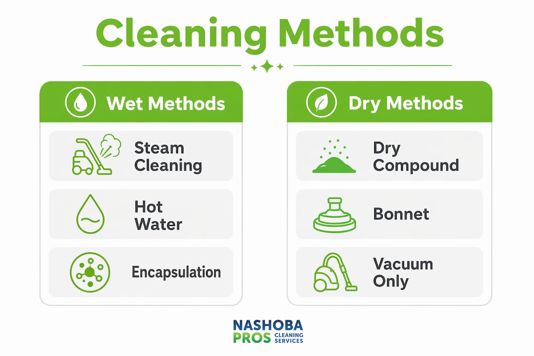 Infographic comparing wet and dry carpet cleaning methods