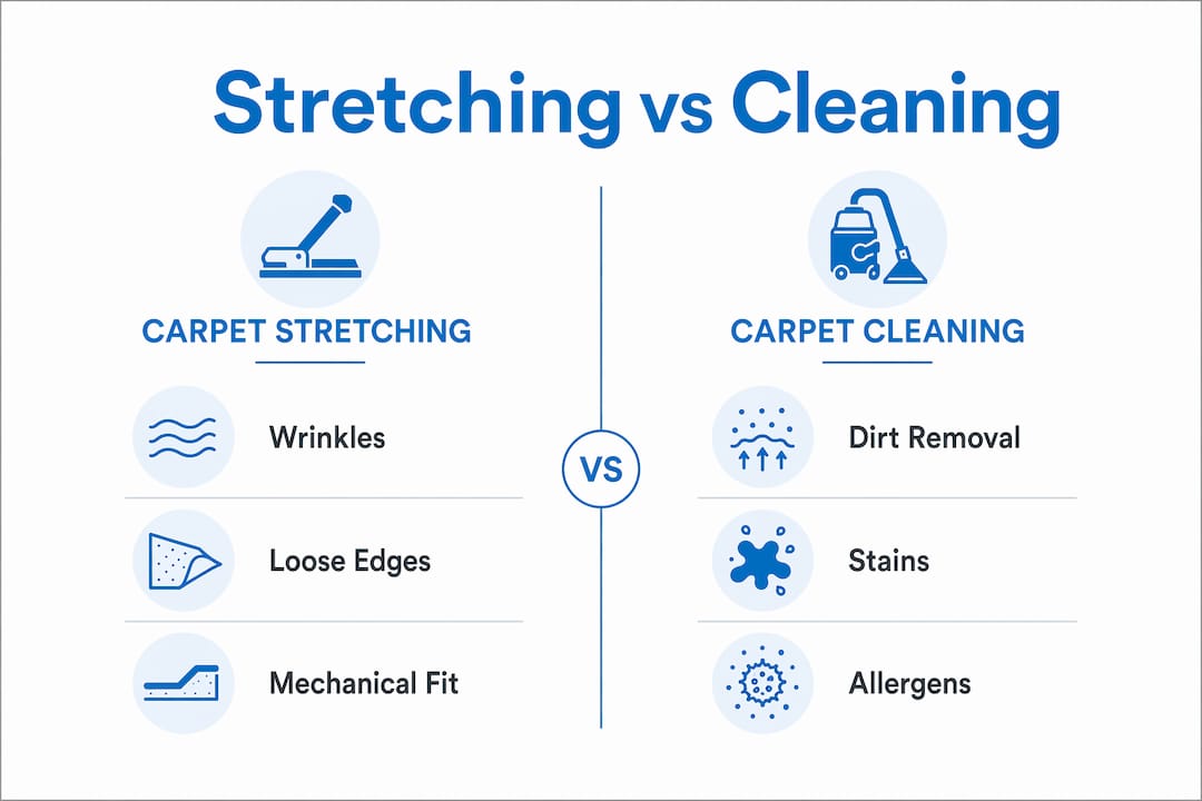Infographic comparing carpet stretching and cleaning