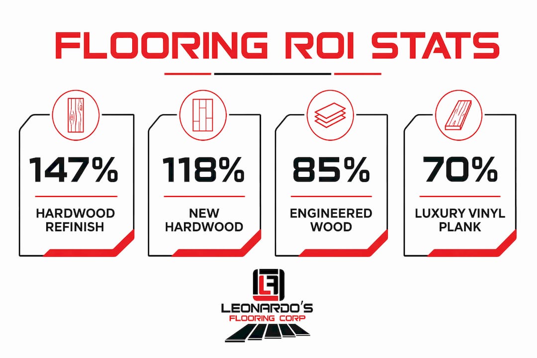 Infographic showing flooring ROI percentages by type