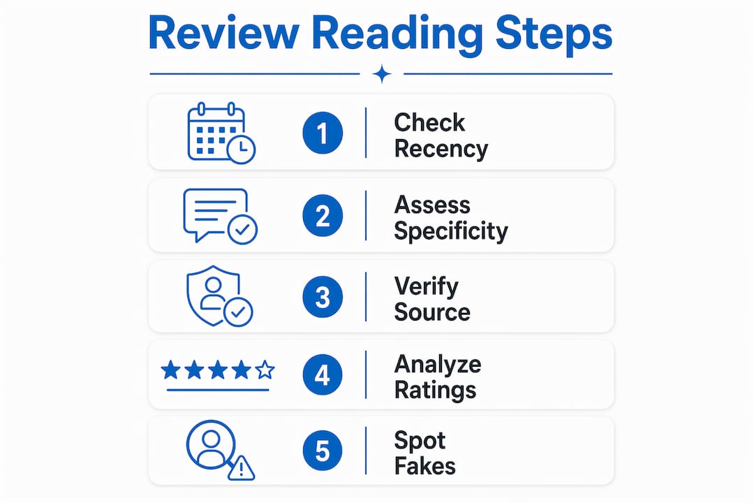 Infographic showing steps to evaluate carpet cleaning reviews