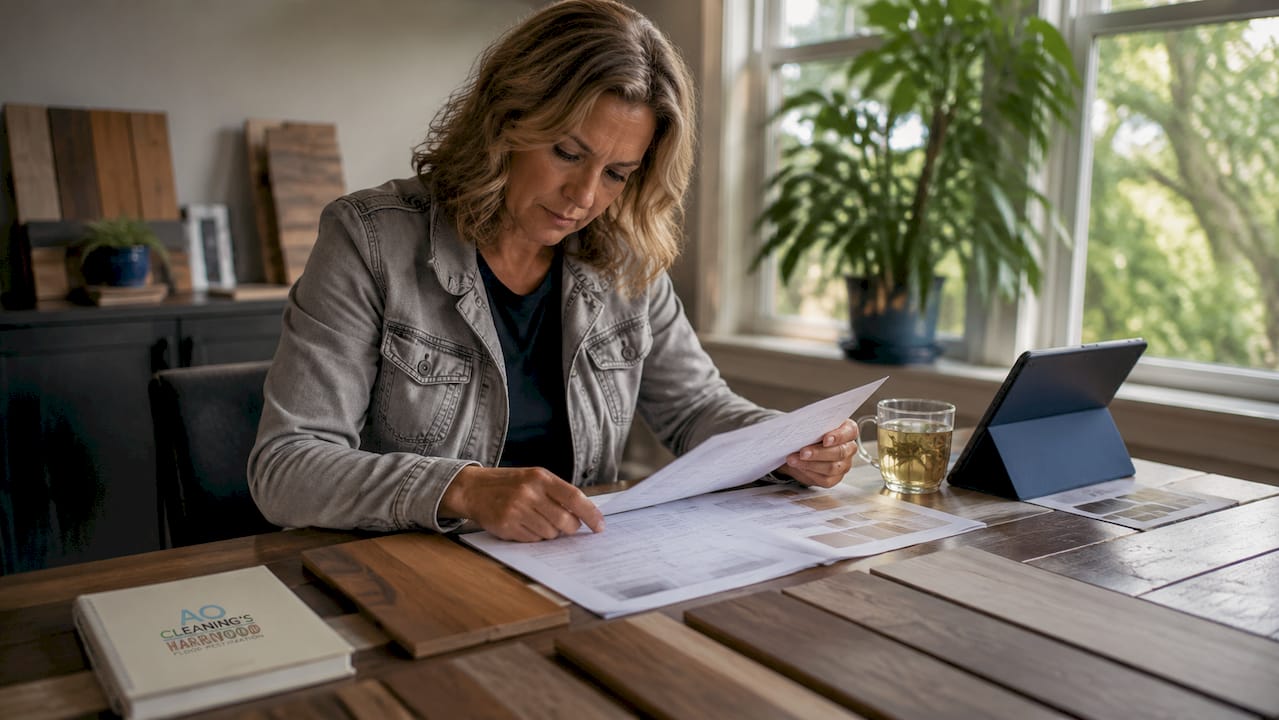 Consultant reviewing flooring cost estimates