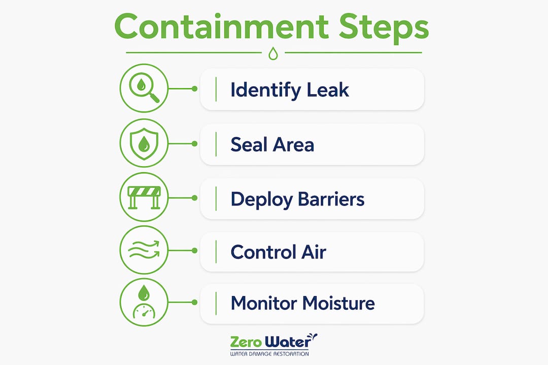Infographic showing water damage containment steps
