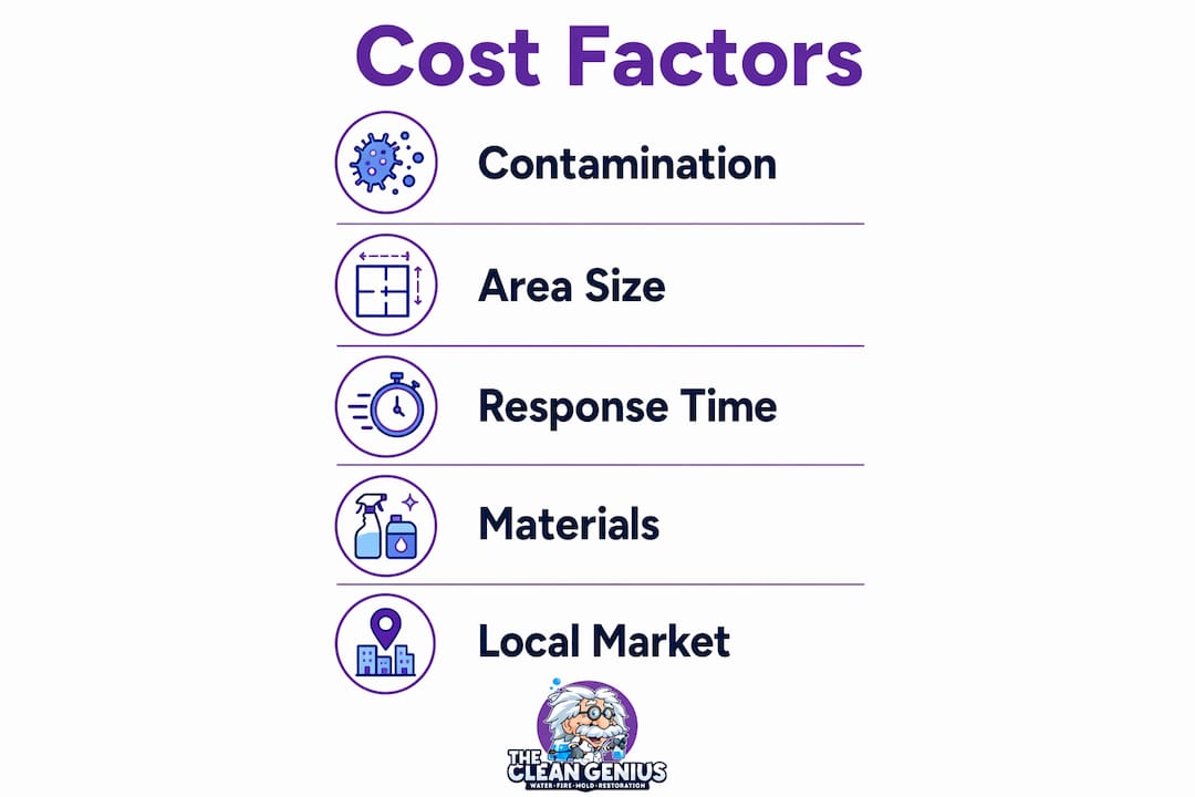 Infographic summarizing key water damage restoration cost factors