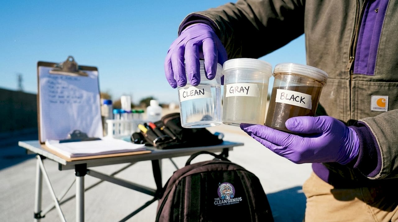 Hands holding water samples of contamination categories